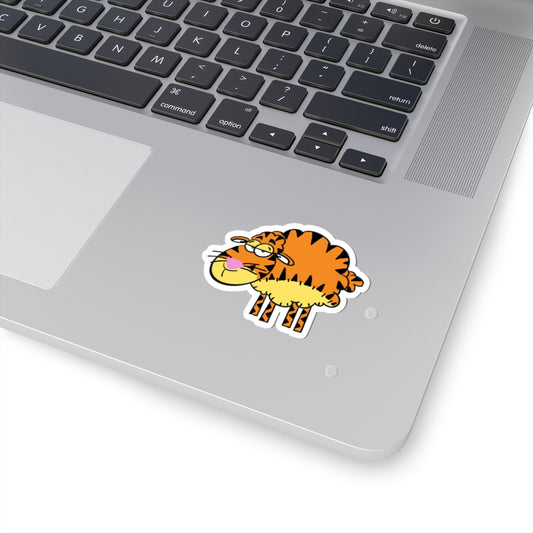 Funny "Tigger" Cartoon Cat Kiss-Cut Sticker — Cute Lazy Cat Laptop Decal
