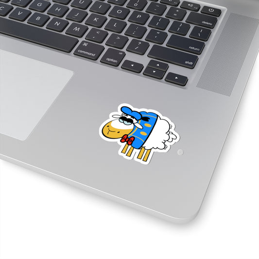 Cute Donald Sheep Kiss-Cut Sticker — Blue Scarf Lamb Laptop Decal
