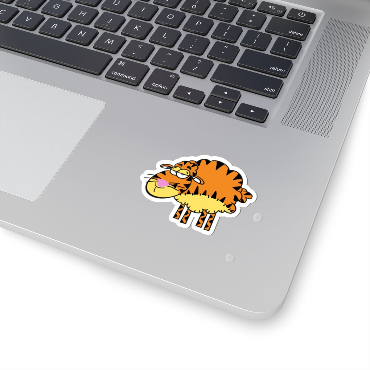 Funny "Tigger" Cartoon Cat Kiss-Cut Sticker — Cute Lazy Cat Laptop Decal