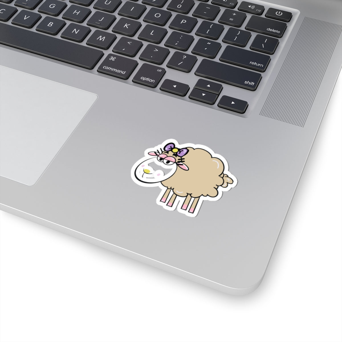 Cute Sheep Kiss-Cut Sticker — Pastel Bow Lamb Decal for Laptops & Journals