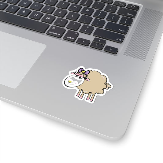 Cute Sheep Kiss-Cut Sticker — Pastel Bow Lamb Decal for Laptops & Journals