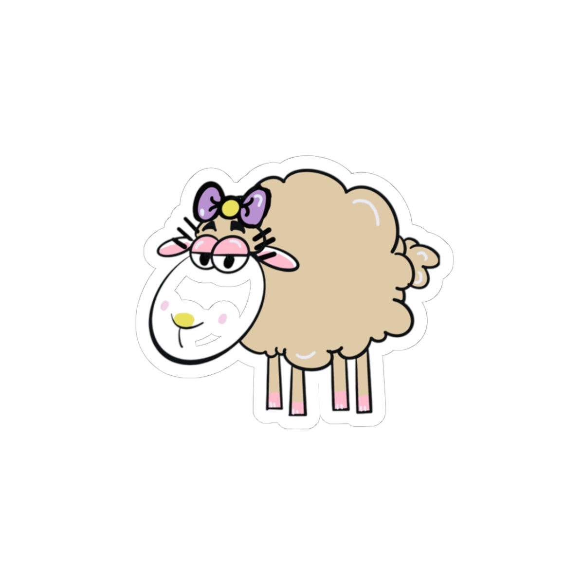 Cute Sheep Kiss-Cut Sticker — Pastel Bow Lamb Decal for Laptops & Journals