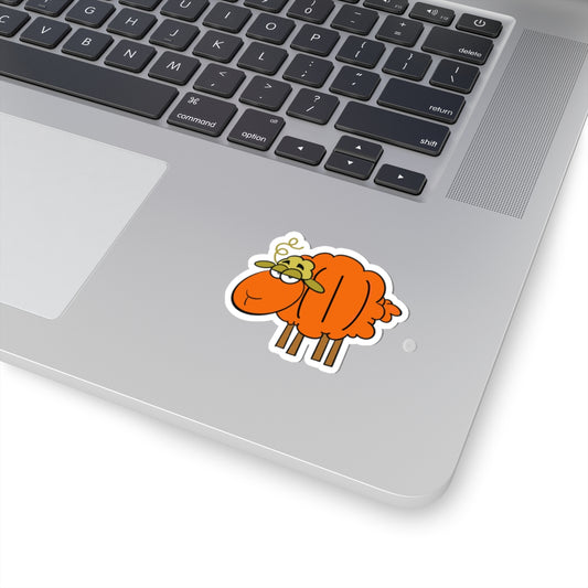 Pumpkin Cartoon Sheep Sticker — Cute Laughing Farm Animal Kiss-Cut Decal