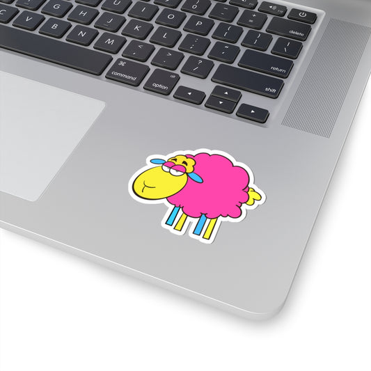 Cute Pink Sheep Kiss-Cut Sticker — Colorful Cartoon Laptop Decal