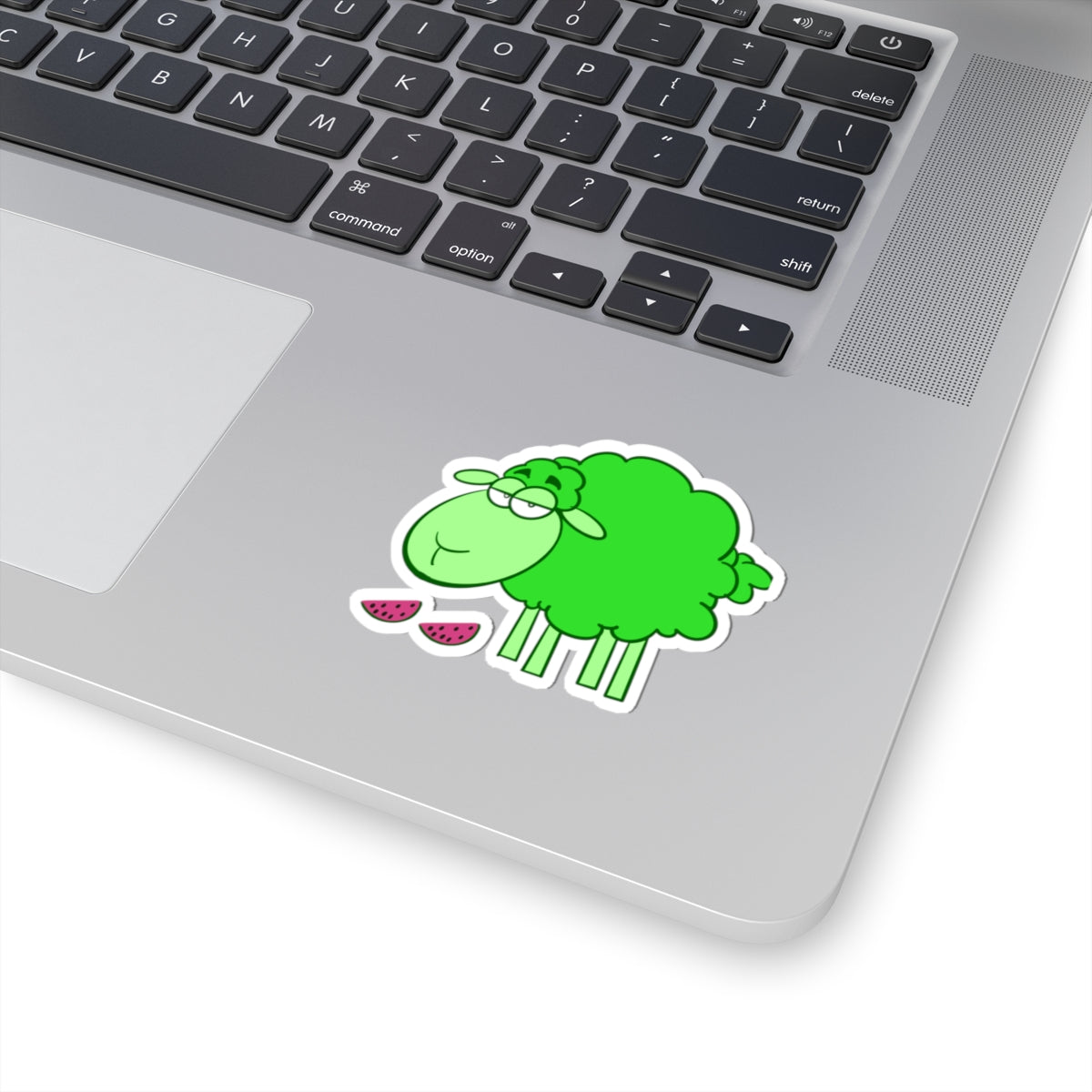 Green Sheep Kiss-Cut Sticker — Cute Watermelon Snack Cartoon Decal