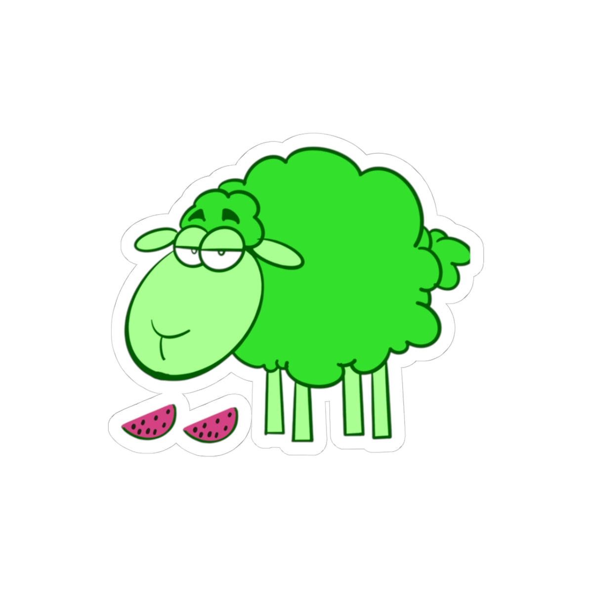 Green Sheep Kiss-Cut Sticker — Cute Watermelon Snack Cartoon Decal