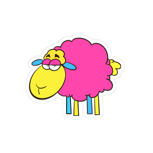 Cute Pink Sheep Kiss-Cut Sticker — Colorful Cartoon Laptop Decal