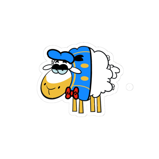 Cute Donald Sheep Kiss-Cut Sticker — Blue Scarf Lamb Laptop Decal