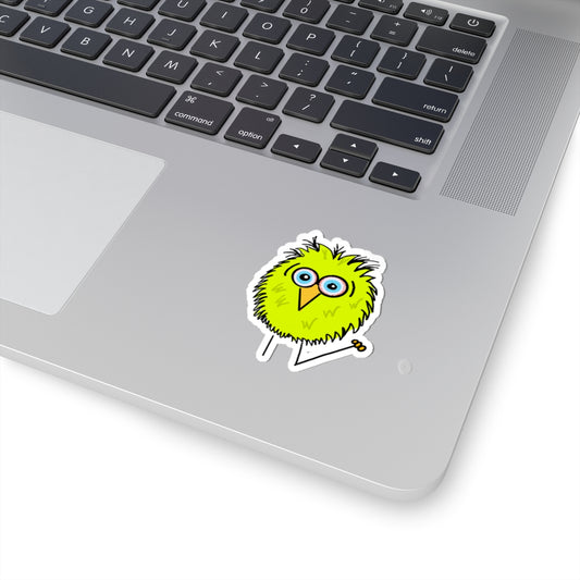 Cute Fluffy Chick Kiss-Cut Sticker — Yellow Cartoon Bird Laptop Decal